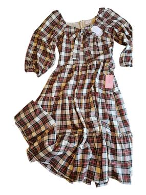 IVY CITY CO NWT Christmas Plaid Midi Dress Smocked Family Photos Holiday XL
